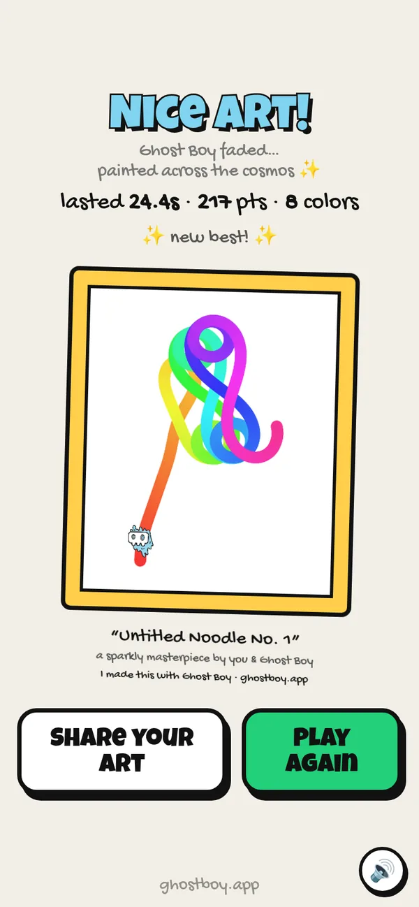 Nice art! end screen showing your run as a framed painting