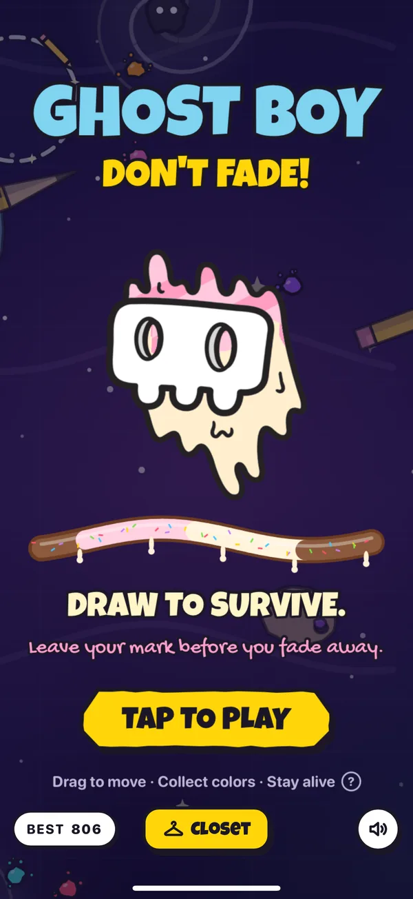 Ghost Boy: Don’t Fade! title screen — Draw to survive.
